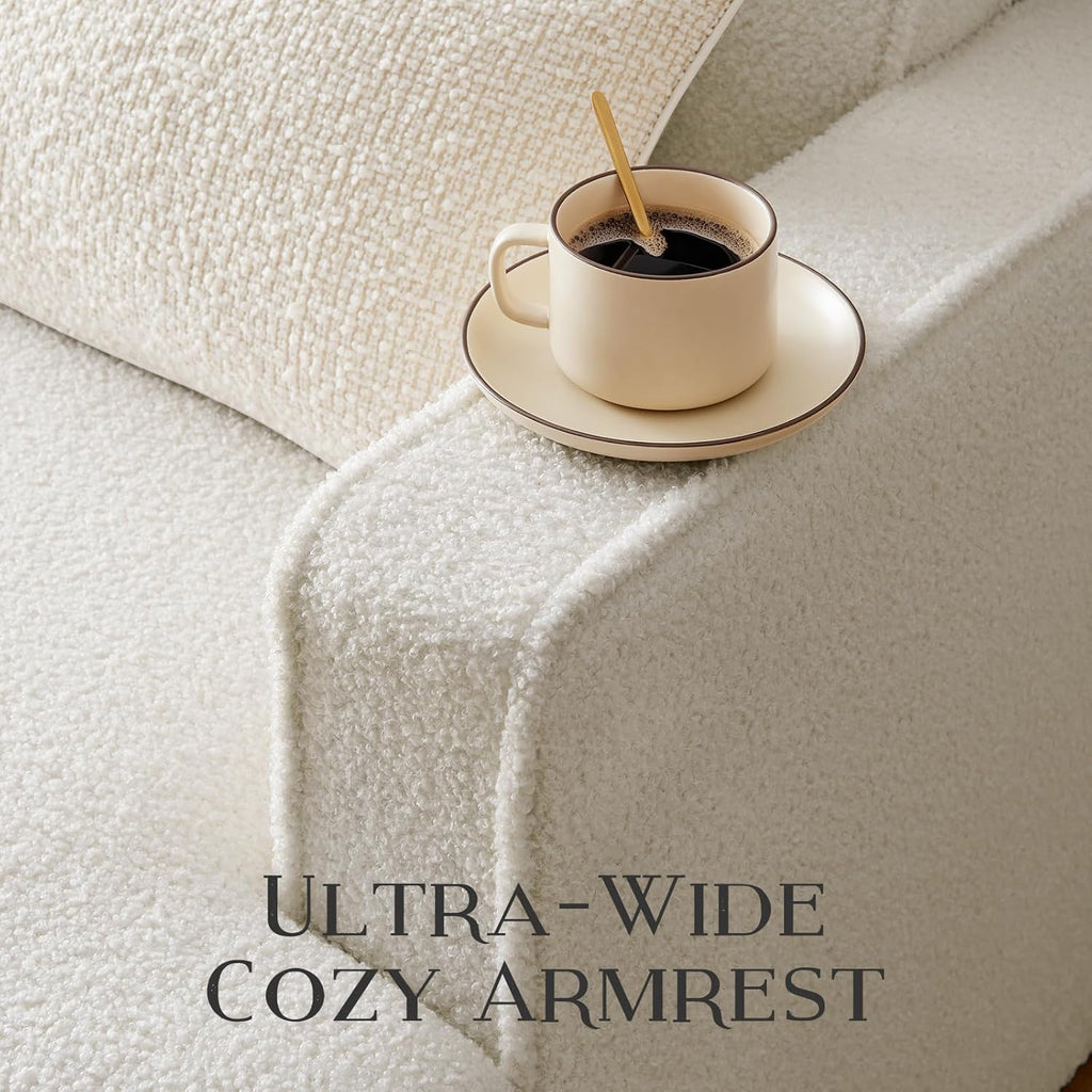 Couches for Living Room, 82” Cozy Teddy Fleece Couch Sofa for Living Room/Bedroom/Office/Apartment, Sofa Bed for Small Spaces, Removable Futon Couch Cover, Easy Assembly, Beige - Grand Goldman