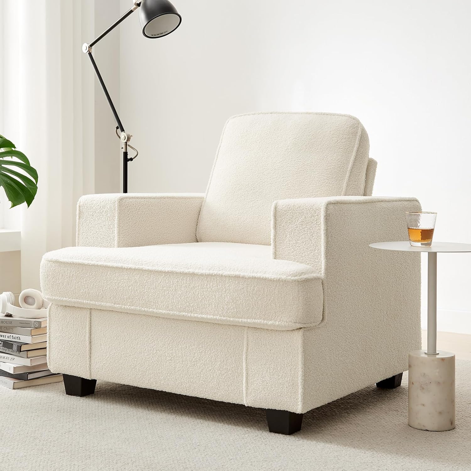 Couches for Living Room, 82” Cozy Teddy Fleece Couch Sofa for Living Room/Bedroom/Office/Apartment, Sofa Bed for Small Spaces, Removable Futon Couch Cover, Easy Assembly, Beige - Grand Goldman