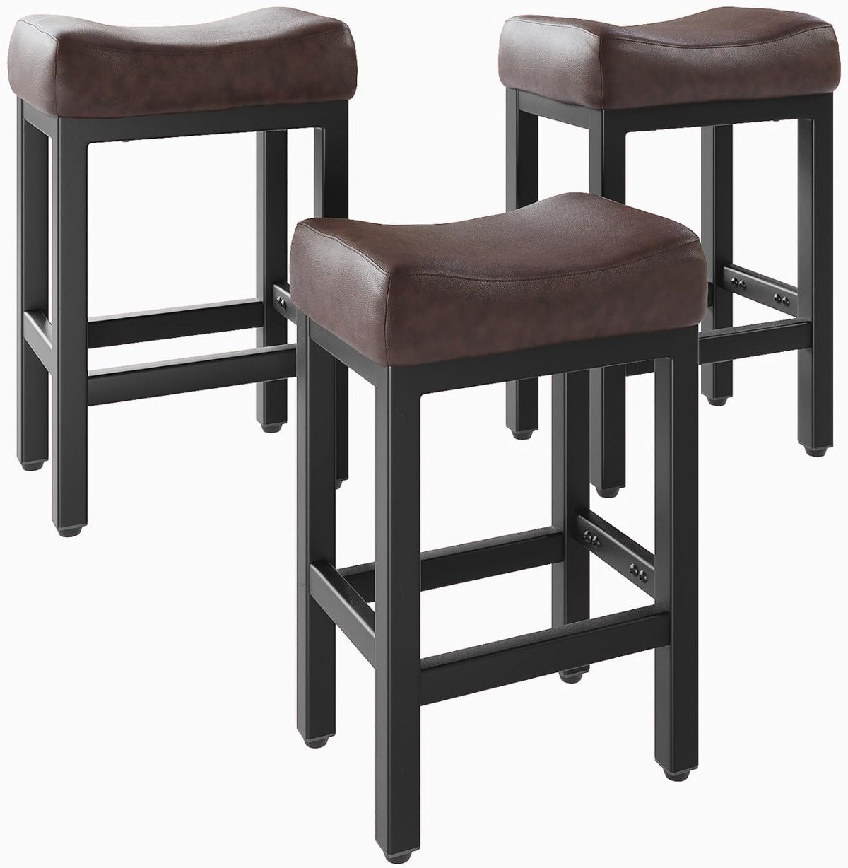 Counter Height Bar Stools Set of 2, 24 Inch Barstools for Kitchen Island Counter, Bonded Leather Kitchen Stools with Thick Saddle Seats & Heavy Duty Metal Base, Easy Assembly, All Black - Grand Goldman