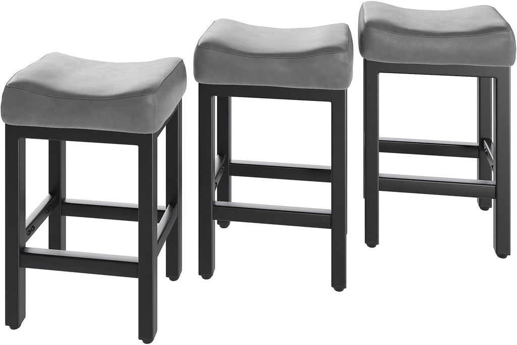 Counter Height Bar Stools Set of 2, 24 Inch Barstools for Kitchen Island Counter, Bonded Leather Kitchen Stools with Thick Saddle Seats & Heavy Duty Metal Base, Easy Assembly, All Black - Grand Goldman