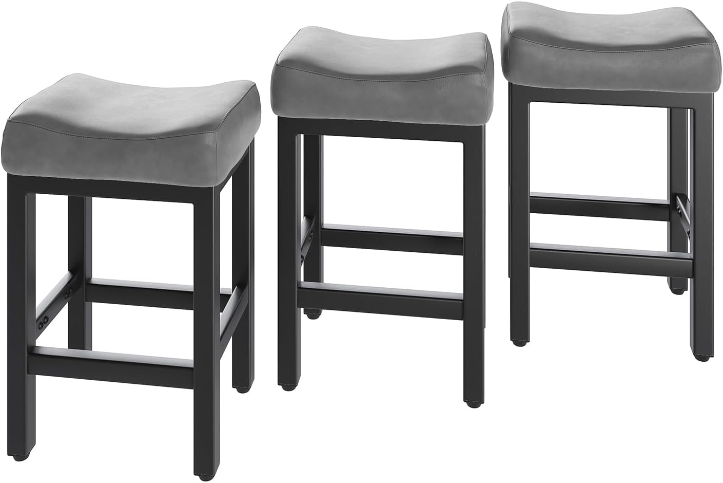 Counter Height Bar Stools Set of 2, 24 Inch Barstools for Kitchen Island Counter, Bonded Leather Kitchen Stools with Thick Saddle Seats & Heavy Duty Metal Base, Easy Assembly, All Black - Grand Goldman