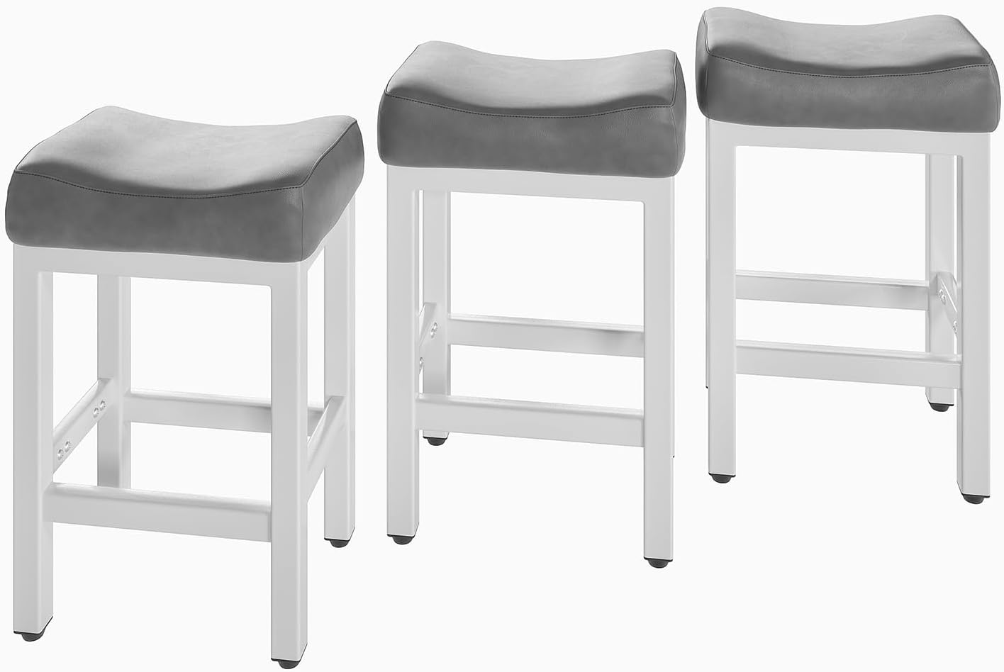 Counter Height Bar Stools Set of 2, 24 Inch Barstools for Kitchen Island Counter, Bonded Leather Kitchen Stools with Thick Saddle Seats & Heavy Duty Metal Base, Easy Assembly, All Black - Grand Goldman