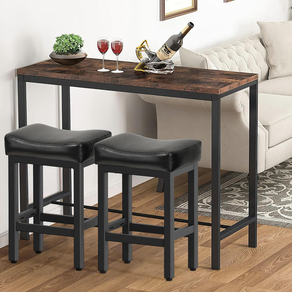Counter Height Bar Stools Set of 2, 24 Inch Barstools for Kitchen Island Counter, Bonded Leather Kitchen Stools with Thick Saddle Seats & Heavy Duty Metal Base, Easy Assembly, All Black - Grand Goldman