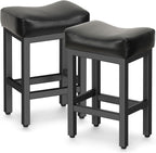 Counter Height Bar Stools Set of 2, 24 Inch Barstools for Kitchen Island Counter, Bonded Leather Kitchen Stools with Thick Saddle Seats & Heavy Duty Metal Base, Easy Assembly, All Black - Grand Goldman