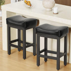 Counter Height Bar Stools Set of 2, 24 Inch Barstools for Kitchen Island Counter, Bonded Leather Kitchen Stools with Thick Saddle Seats & Heavy Duty Metal Base, Easy Assembly, All Black - Grand Goldman