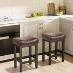 Counter Height Bar Stools Set of 2, 24 Inch Barstools for Kitchen Island Counter, Bonded Leather Kitchen Stools with Thick Saddle Seats & Heavy Duty Metal Base, Easy Assembly, All Black - Grand Goldman