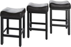 Counter Height Bar Stools Set of 2, 24 Inch Barstools for Kitchen Island Counter, Bonded Leather Kitchen Stools with Thick Saddle Seats & Heavy Duty Metal Base, Easy Assembly, All Black - Grand Goldman