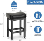 Counter Height Bar Stools Set of 2, 24 Inch Barstools for Kitchen Island Counter, Bonded Leather Kitchen Stools with Thick Saddle Seats & Heavy Duty Metal Base, Easy Assembly, All Black - Grand Goldman