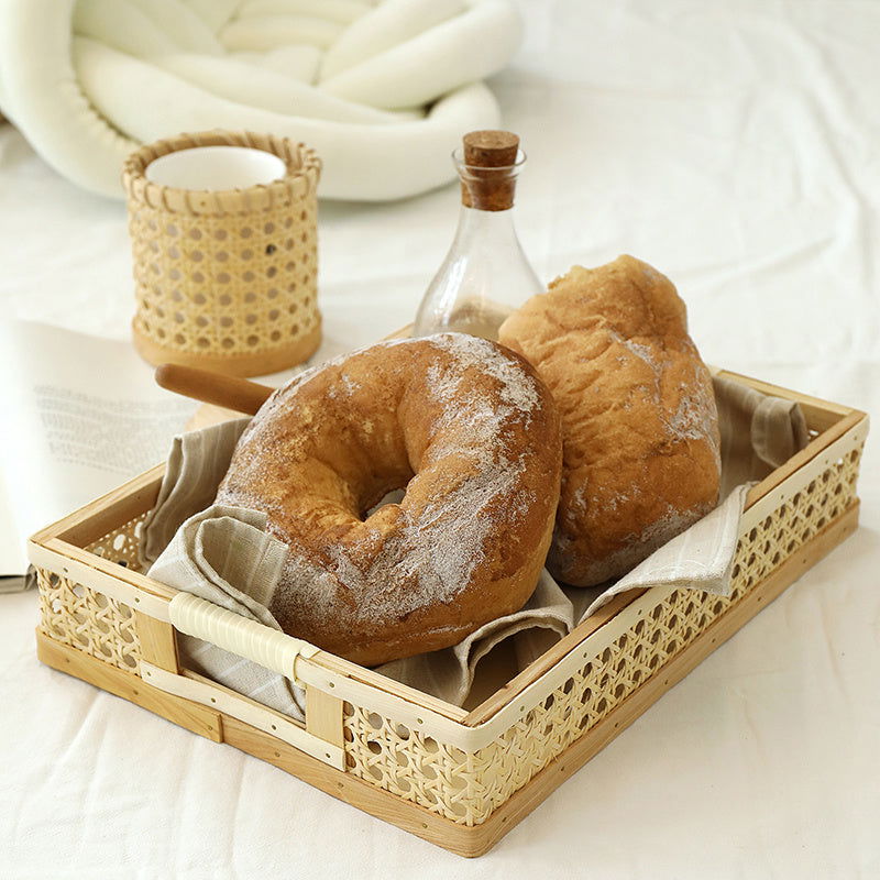 Country Style Woven Basket With Handles Bakery Cabinets Bread Storage Baskets - Grand Goldman