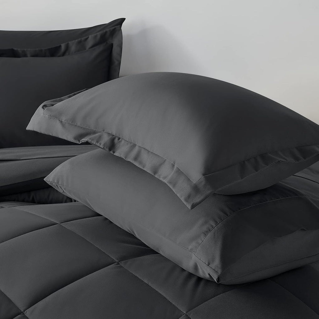 CozyLux Queen Bed in a Bag 7-Pieces Comforter Sets with Comforter and Sheets Dark Grey All Season Bedding Sets with Comforter, Pillow Shams, Flat Sheet, Fitted Sheet and Pillowcases - Grand Goldman