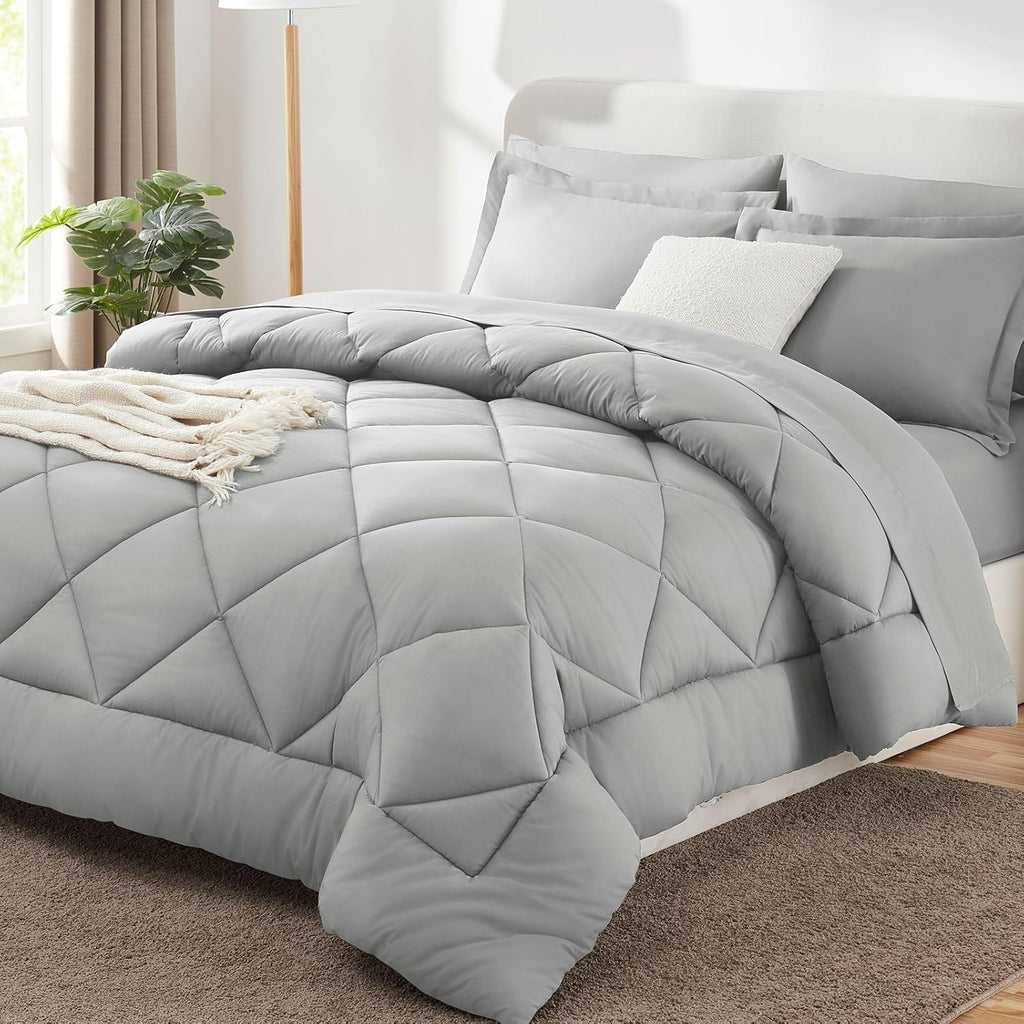 CozyLux Queen Bed in a Bag 7-Pieces Comforter Sets with Comforter and Sheets Dark Grey All Season Bedding Sets with Comforter, Pillow Shams, Flat Sheet, Fitted Sheet and Pillowcases - Grand Goldman
