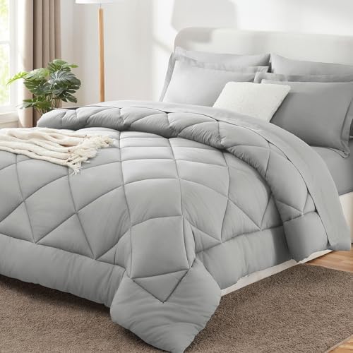 CozyLux Queen Bed in a Bag 7-Pieces Comforter Sets with Comforter and Sheets Dark Grey All Season Bedding Sets with Comforter, Pillow Shams, Flat Sheet, Fitted Sheet and Pillowcases - Grand Goldman