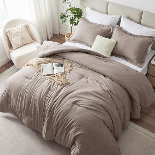 CozyLux Queen Comforter Set - 3 Pieces Light Grey Soft Luxury Cationic Dyeing Queen Comforter for All Season, Light Gray Breathable Lightweight Fluffy Bedding Sets with 1 Comforter and 2 Pillow Shams - Grand Goldman