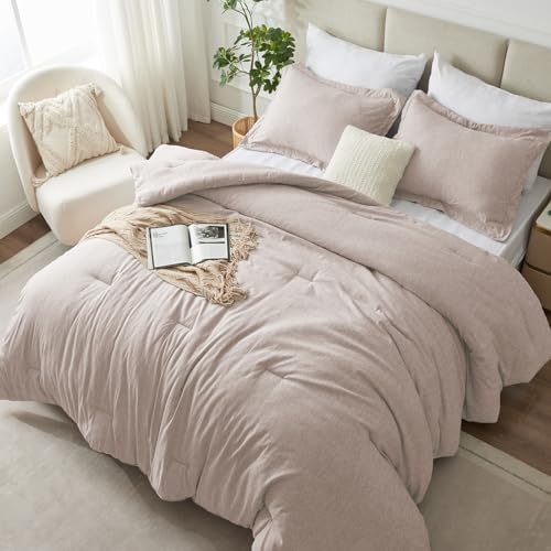 CozyLux Queen Comforter Set - 3 Pieces Light Grey Soft Luxury Cationic Dyeing Queen Comforter for All Season, Light Gray Breathable Lightweight Fluffy Bedding Sets with 1 Comforter and 2 Pillow Shams - Grand Goldman