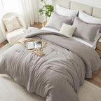 CozyLux Queen Comforter Set - 3 Pieces Light Grey Soft Luxury Cationic Dyeing Queen Comforter for All Season, Light Gray Breathable Lightweight Fluffy Bedding Sets with 1 Comforter and 2 Pillow Shams - Grand Goldman