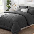 CozyLux Queen Comforter Set - 7 Pieces Bed in a Bag Set Black, Bedding Sets Queen with All Season Quilted Comforter, Flat Sheet, Fitted Sheet, Pillowcases, Black, Queen - Grand Goldman