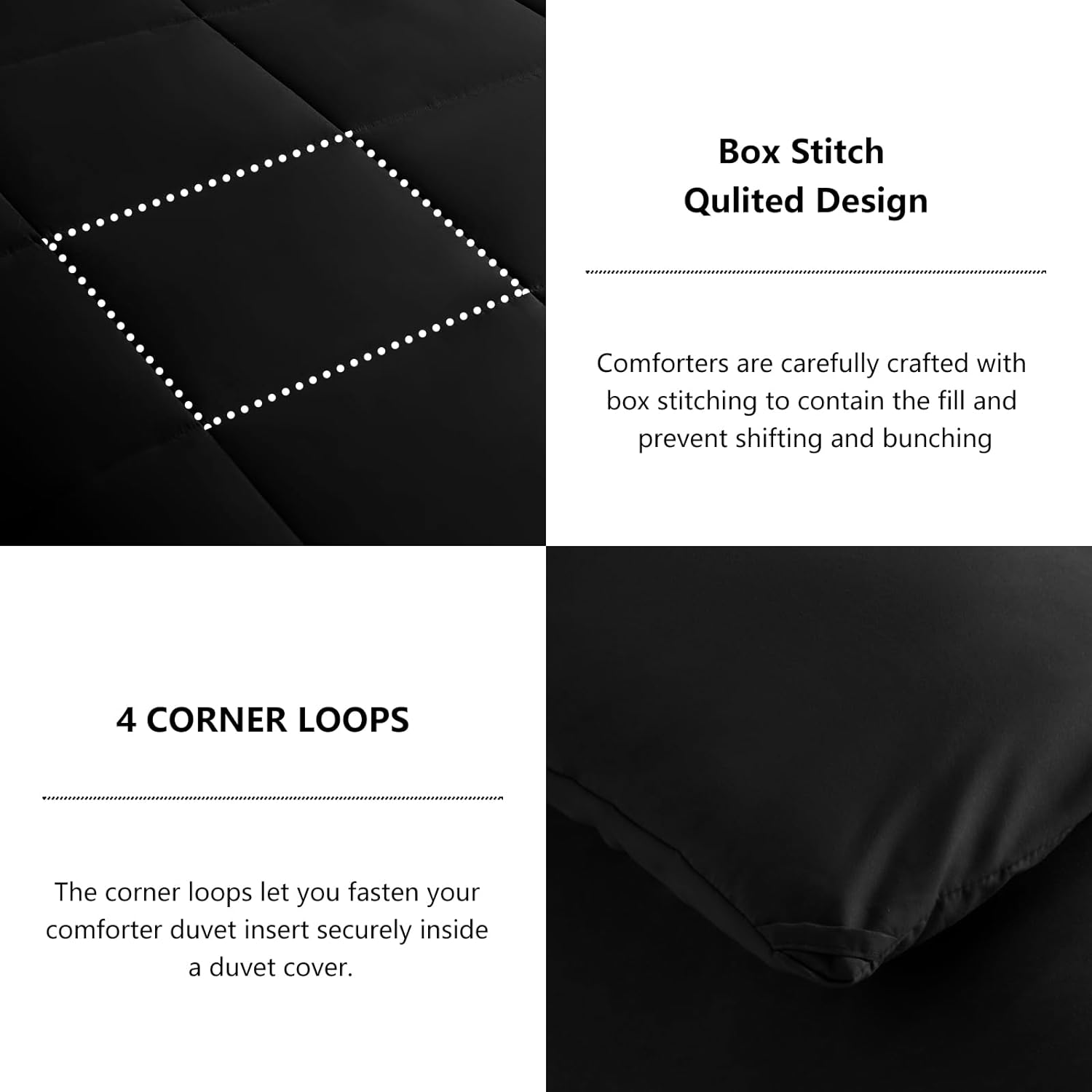 CozyLux Queen Size Comforter Sets - Black Comforter Queen Size, 3 Pieces Box Stitched Soft Lightweight Bed Set, All Season Bedding Sets with 1 Down Alternative Comforter and 2 Pillow Shams - Grand Goldman