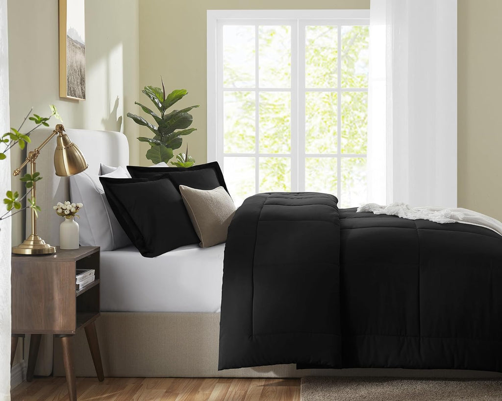 CozyLux Queen Size Comforter Sets - Black Comforter Queen Size, 3 Pieces Box Stitched Soft Lightweight Bed Set, All Season Bedding Sets with 1 Down Alternative Comforter and 2 Pillow Shams - Grand Goldman
