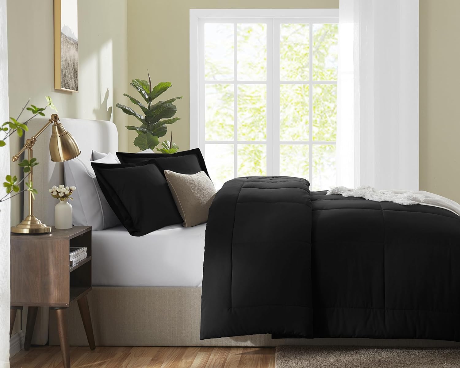 CozyLux Queen Size Comforter Sets - Black Comforter Queen Size, 3 Pieces Box Stitched Soft Lightweight Bed Set, All Season Bedding Sets with 1 Down Alternative Comforter and 2 Pillow Shams - Grand Goldman