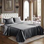 CozyLux Satin Sheets Queen Size - 4 Piece Black Bed Sheet Set with Silky Microfiber, 1 Deep Pocket Fitted Sheet, 1 Flat Sheet, and 2 Pillowcases - Smooth and Soft - Grand Goldman