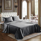 CozyLux Satin Sheets Queen Size - 4 Piece Black Bed Sheet Set with Silky Microfiber, 1 Deep Pocket Fitted Sheet, 1 Flat Sheet, and 2 Pillowcases - Smooth and Soft - Grand Goldman