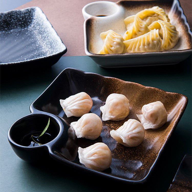 Creative Ceramic Japanese Dumpling Plate With Vinegar Dish - Grand Goldman