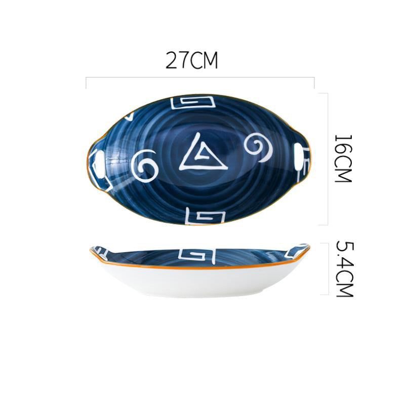 Creative Household Binaural Oval Ceramic Plate - Grand Goldman