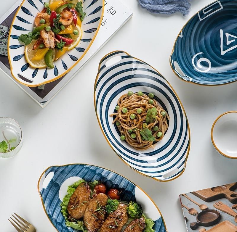 Creative Household Binaural Oval Ceramic Plate - Grand Goldman