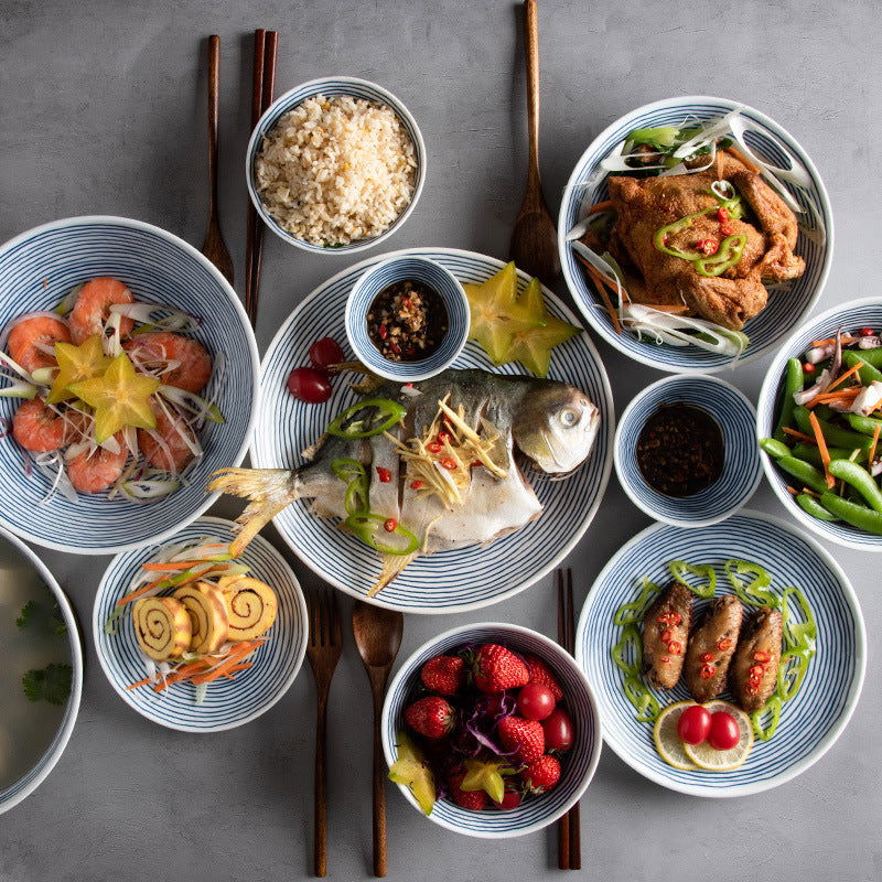 Creative Annual Ring Line Ceramic Dinner Plate Set - Grand Goldman