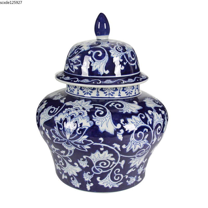 Creative Blue and White Porcelain Flower General Jar Large-capacity Tea Candy Sealed Storage Jar Ceramic Vase Crafts Home Decor - Grand Goldman