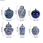 Creative Blue and White Porcelain Flower General Jar Large-capacity Tea Candy Sealed Storage Jar Ceramic Vase Crafts Home Decor - Grand Goldman
