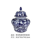 Creative Blue and White Porcelain Flower General Jar Large-capacity Tea Candy Sealed Storage Jar Ceramic Vase Crafts Home Decor - Grand Goldman