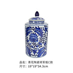 Creative Blue and White Porcelain Flower General Jar Large-capacity Tea Candy Sealed Storage Jar Ceramic Vase Crafts Home Decor - Grand Goldman
