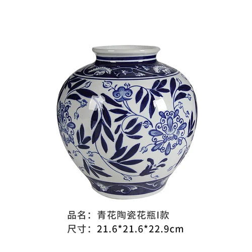 Creative Blue and White Porcelain Flower General Jar Large-capacity Tea Candy Sealed Storage Jar Ceramic Vase Crafts Home Decor - Grand Goldman
