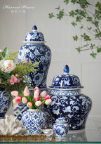 Creative Blue and White Porcelain Flower General Jar Large-capacity Tea Candy Sealed Storage Jar Ceramic Vase Crafts Home Decor - Grand Goldman