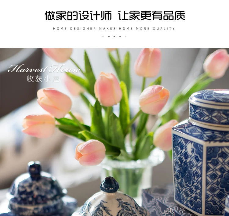 Creative Blue and White Porcelain Flower General Jar Large-capacity Tea Candy Sealed Storage Jar Ceramic Vase Crafts Home Decor - Grand Goldman