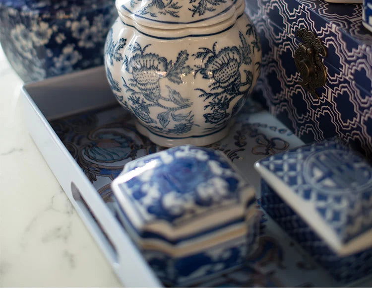 Creative Blue and White Porcelain Flower General Jar Large-capacity Tea Candy Sealed Storage Jar Ceramic Vase Crafts Home Decor - Grand Goldman