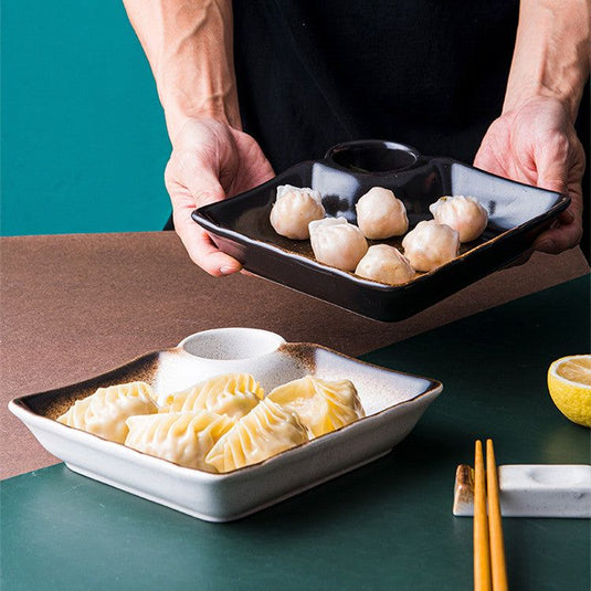 Creative Ceramic Japanese Dumpling Plate With Vinegar Dish - Grand Goldman