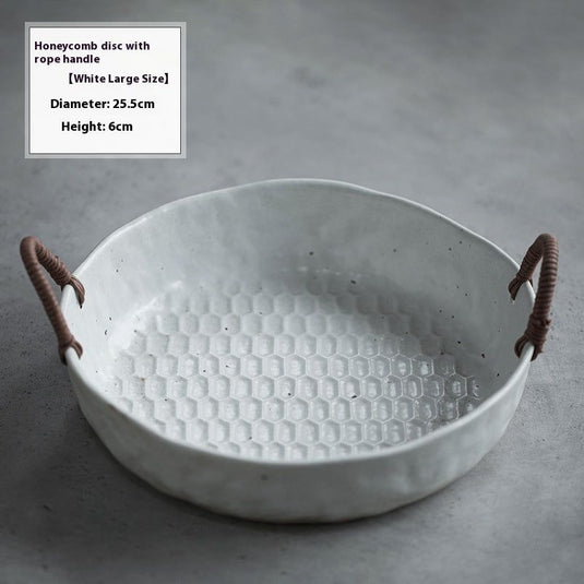 Creative Ceramic Tableware Rattan Handle Fruit Plate - Grand Goldman