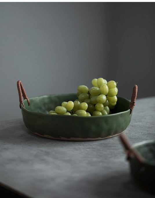 Creative Ceramic Tableware Rattan Handle Fruit Plate - Grand Goldman