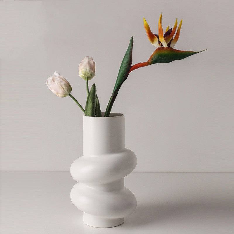 Creative Donut Shaped Vase Hydroponic White Ceramic Vase - Grand Goldman