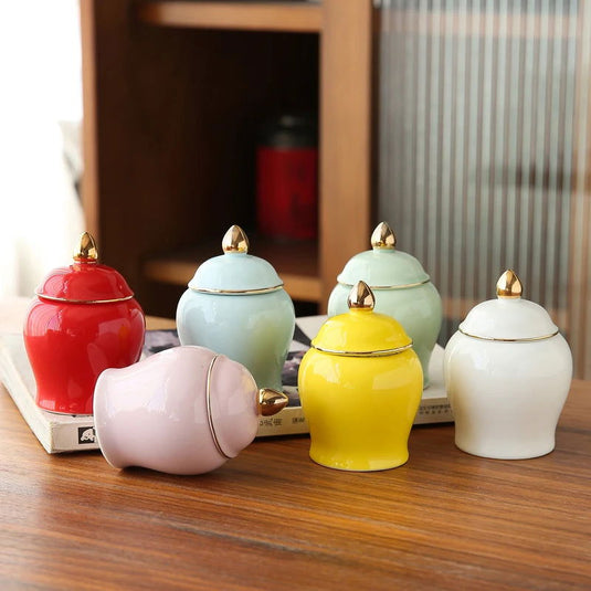 Creative Gold Plated Ceramic Storage Jar Sealed Box Portable Mini Coffee Tea Can Storage Jar Container Ornament Home Decoration - Grand Goldman