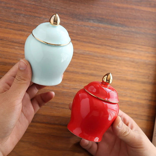 Creative Gold Plated Ceramic Storage Jar Sealed Box Portable Mini Coffee Tea Can Storage Jar Container Ornament Home Decoration - Grand Goldman