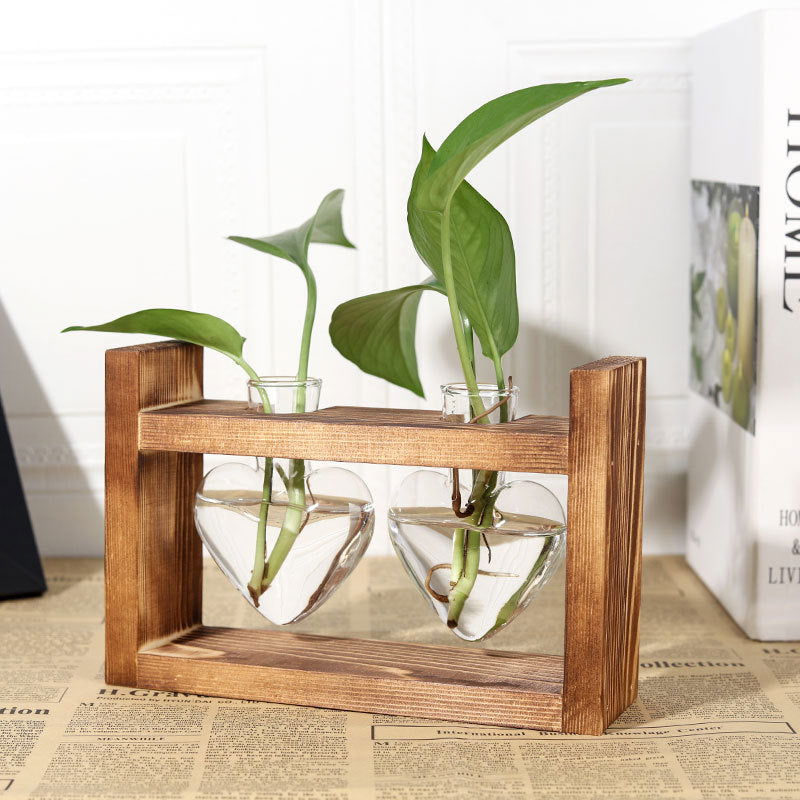 Creative Heart-shaped Hydroponic Vase Glass Wood Flower - Grand Goldman