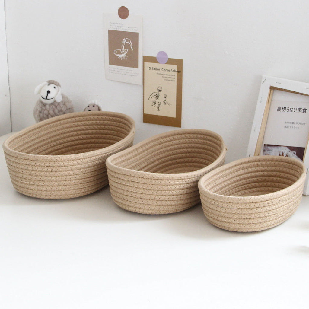Creative Japanese Desktop Hand-woven Cotton Thread Household Sundries Storage Basket - Grand Goldman