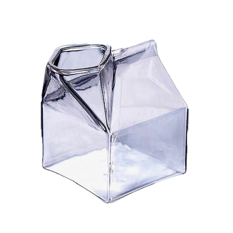 Creative Japanese Style Milk Carton Transparent Glass Square Milk Cup - Grand Goldman