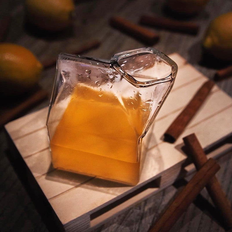 Creative Japanese Style Milk Carton Transparent Glass Square Milk Cup - Grand Goldman