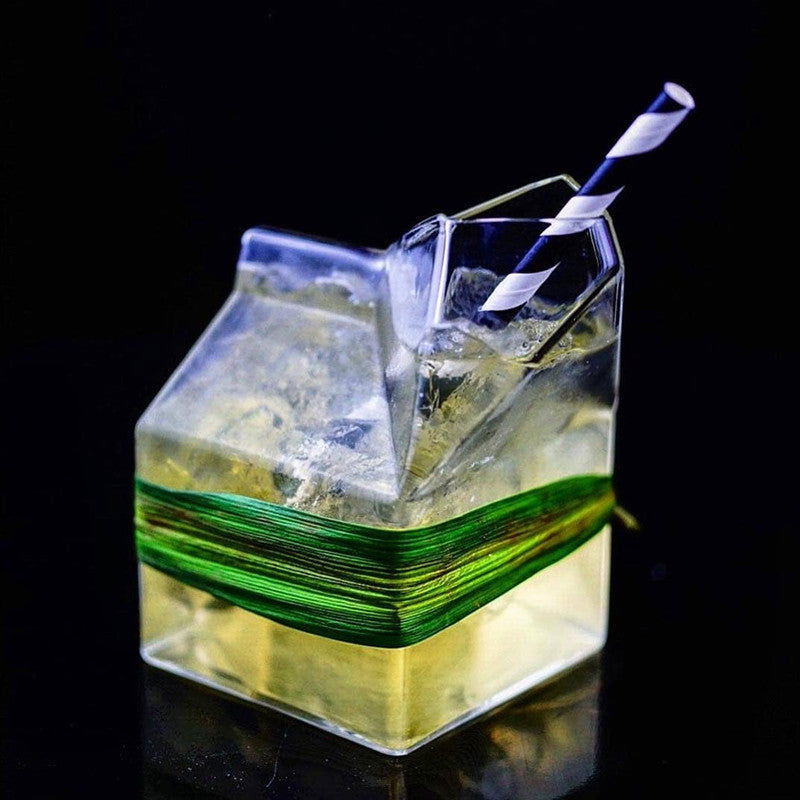 Creative Japanese Style Milk Carton Transparent Glass Square Milk Cup - Grand Goldman