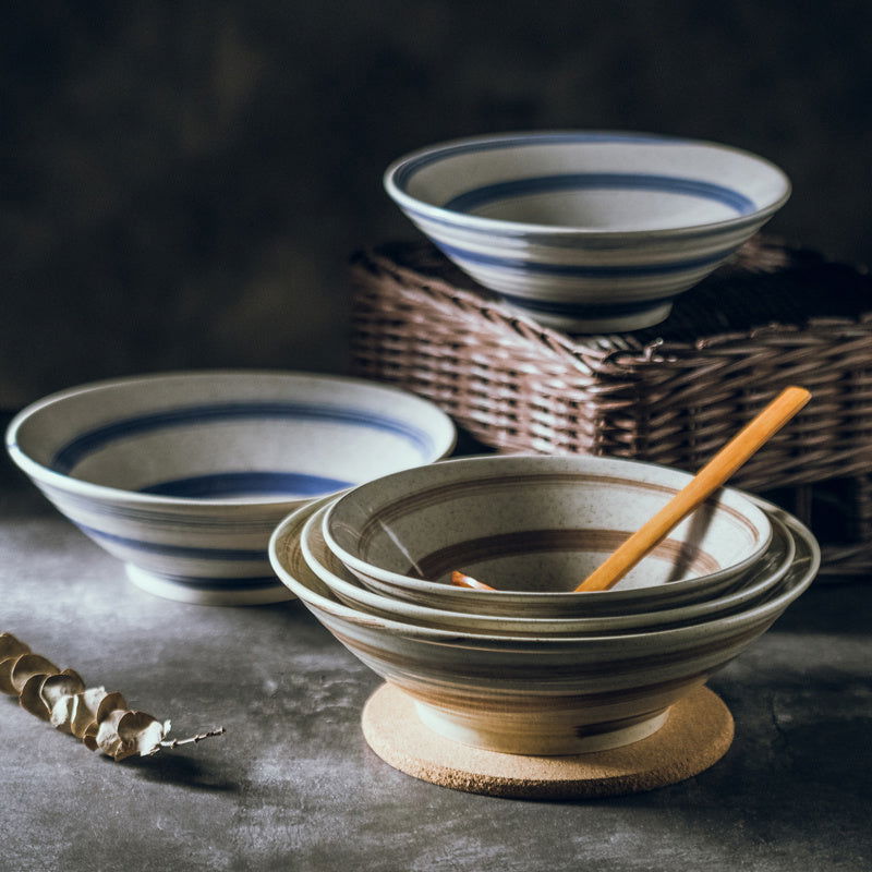 Creative Japanese Swirl Trumpet Bowl Large Size Ceramic Soup Noodle - Grand Goldman