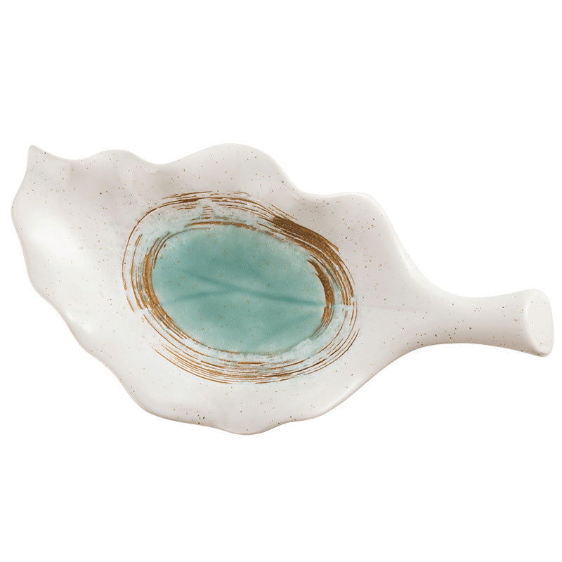 Creative Leaf Shaped Hand Painted Rough Ceramic Plate - Grand Goldman